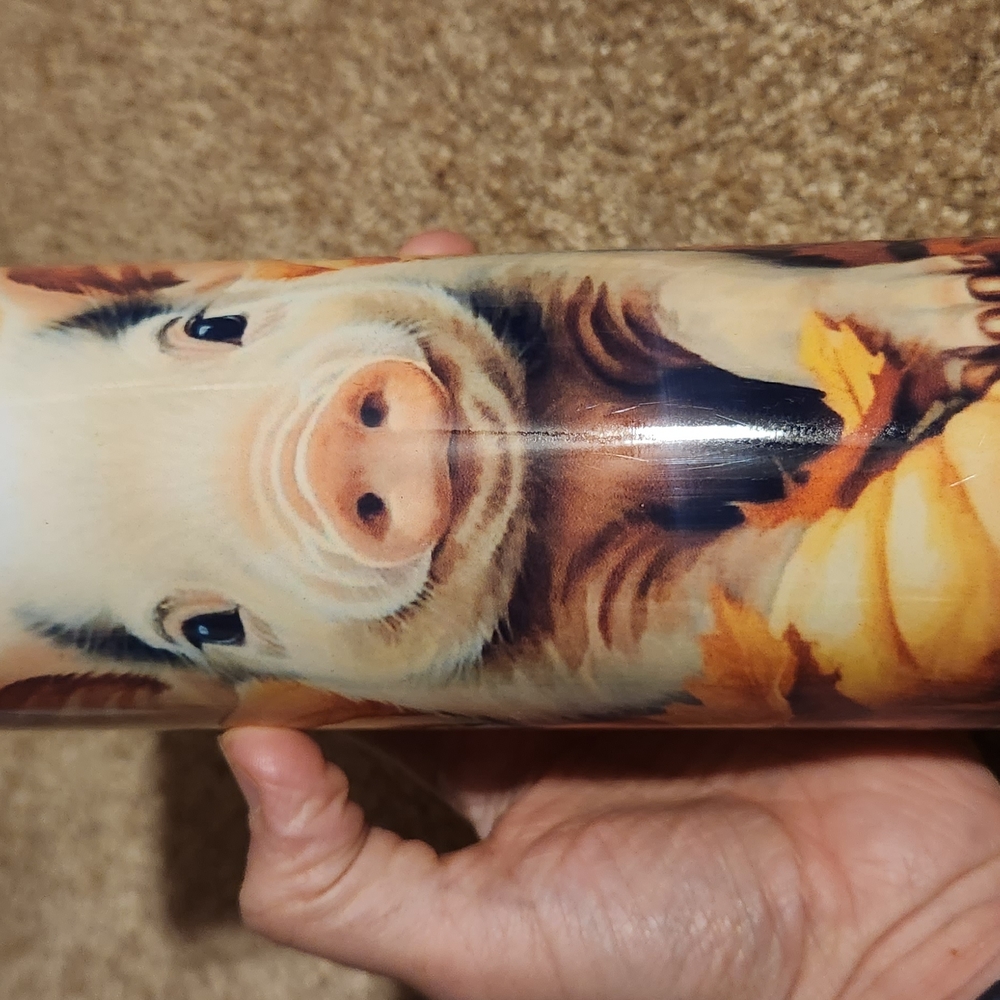 Cute Pig Tumbler with Autumn Leaves